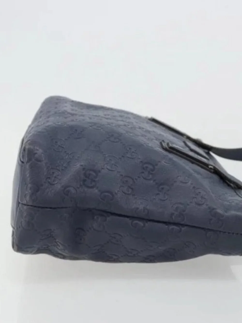 GUCCI GG Canvas Guccissima Tote Bag Leather Navy Gold 211138 Auth 180831